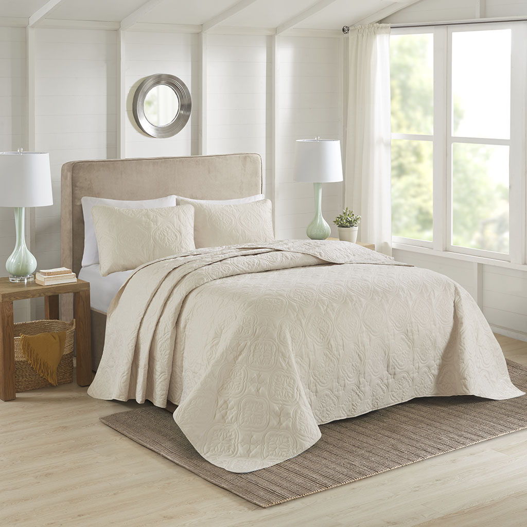 Oakley - King 3 Piece Reversible Bedspread Set - Cream 510 Design