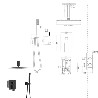 Dual Shower Head 16" Ceiling Mount Square Shower System With Rough In Valve Daily Nest