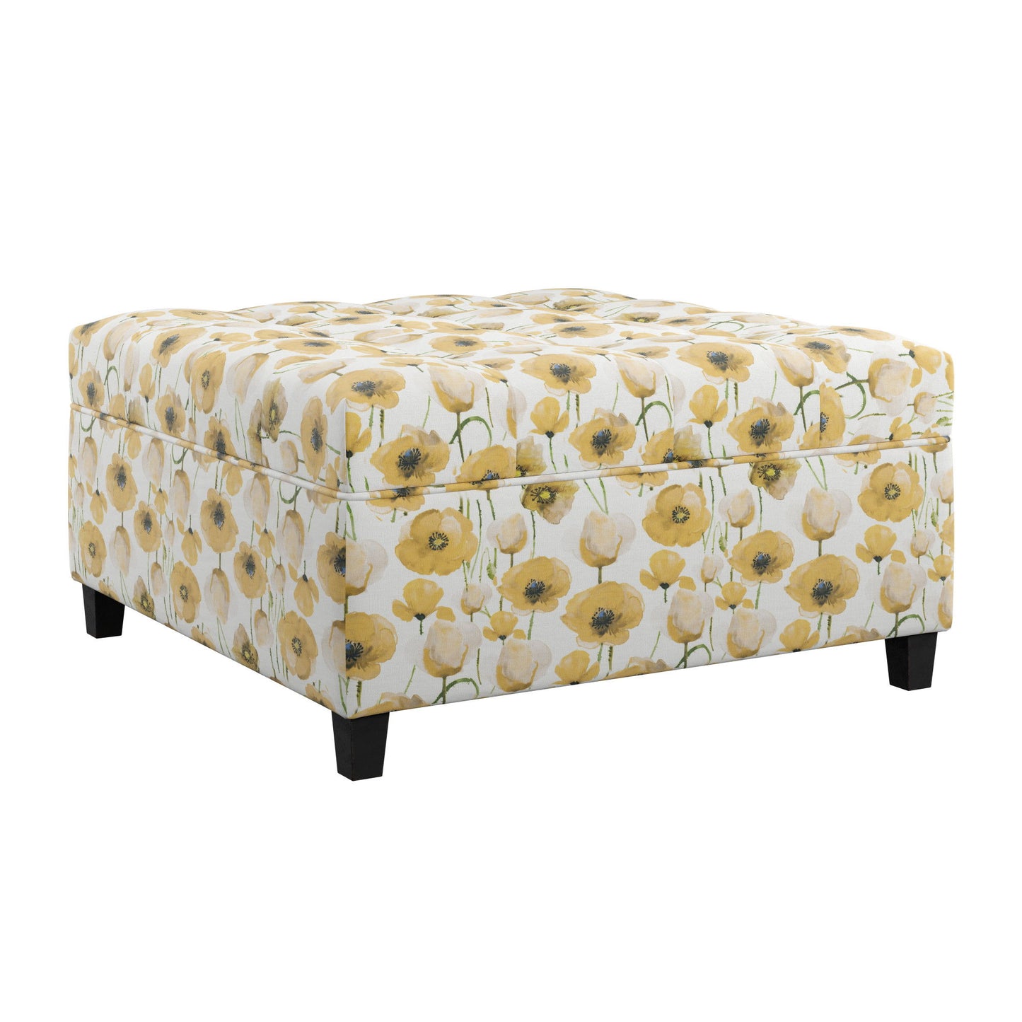 Floral Storage Ottoman With Traditional Design - Gold Emerald Home