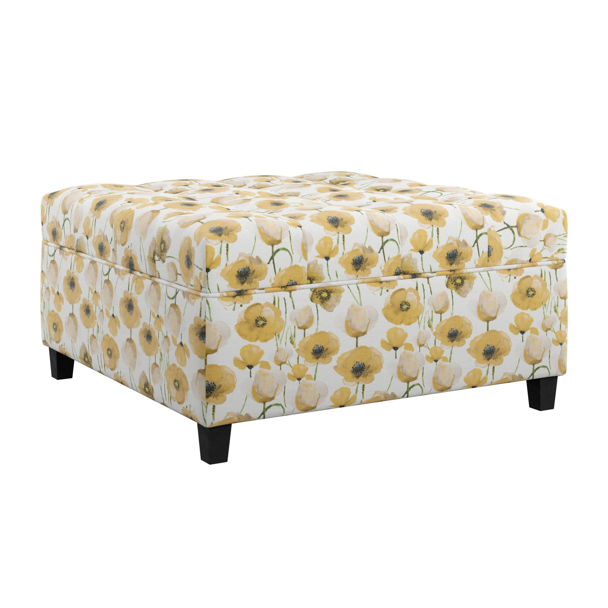 Floral Storage Ottoman With Traditional Design - Gold Emerald Home