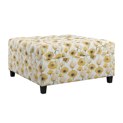 Floral Storage Ottoman With Traditional Design - Gold Emerald Home