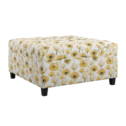 Floral Storage Ottoman With Traditional Design - Gold Emerald Home