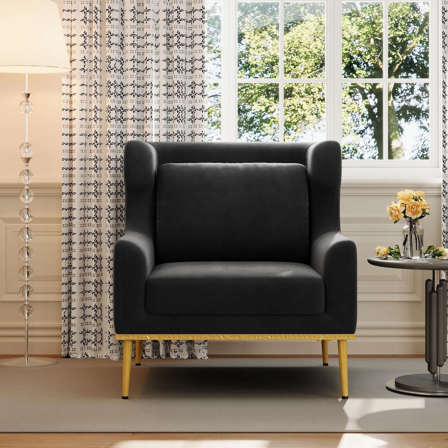 Elegant Curved Armrest Accent Armchair Noble House