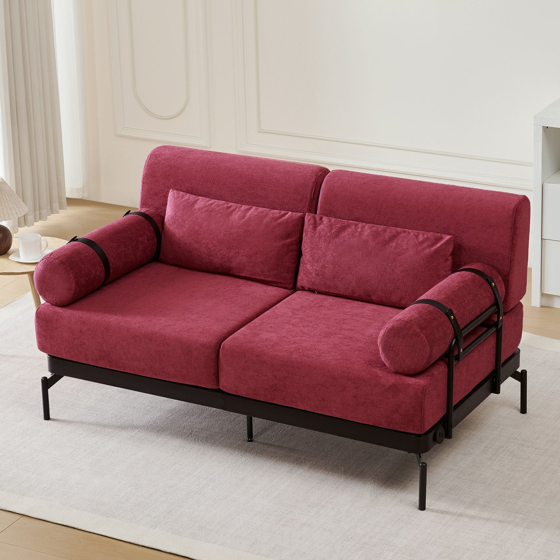 Modern Loveseat Sofa 2 Seater With USB Ports, Cylindrical Armrests Hearth and Haven