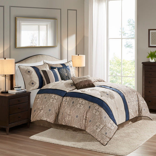 Donovan - Queen 7 Piece Comforter Set - Navy Madison Park