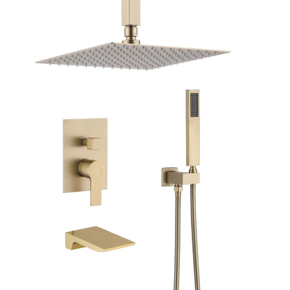 Contemporary Shower System With 12" Rainfall Head And Handheld Spray, Wall Mounted Daily Nest