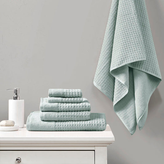 Spa - 6 Piece Jacquard Antimicrobial Towels Set - Seafoam