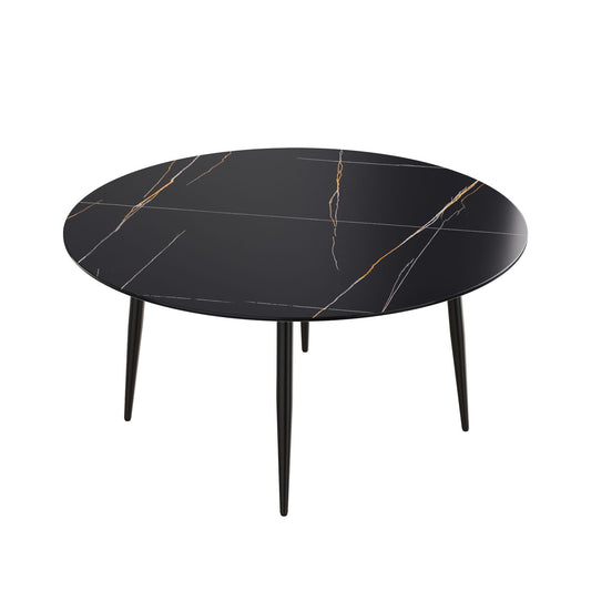 Modern Man-Made Stone Round Dining Table-Position For 6 People Home Essentials
