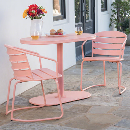 3 Piece Elegant Outdoor Bistro Set With 2 Chairs And Oval Table Noble House