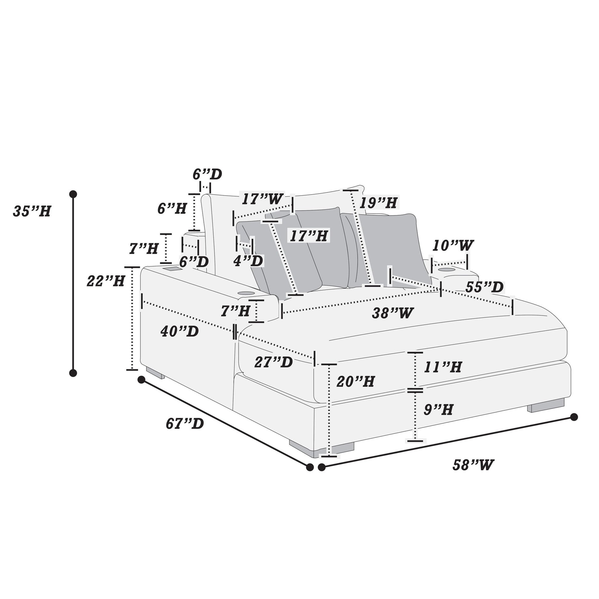 Chaise Lounge With 2 Cup Holders And USB Ports Home Essentials