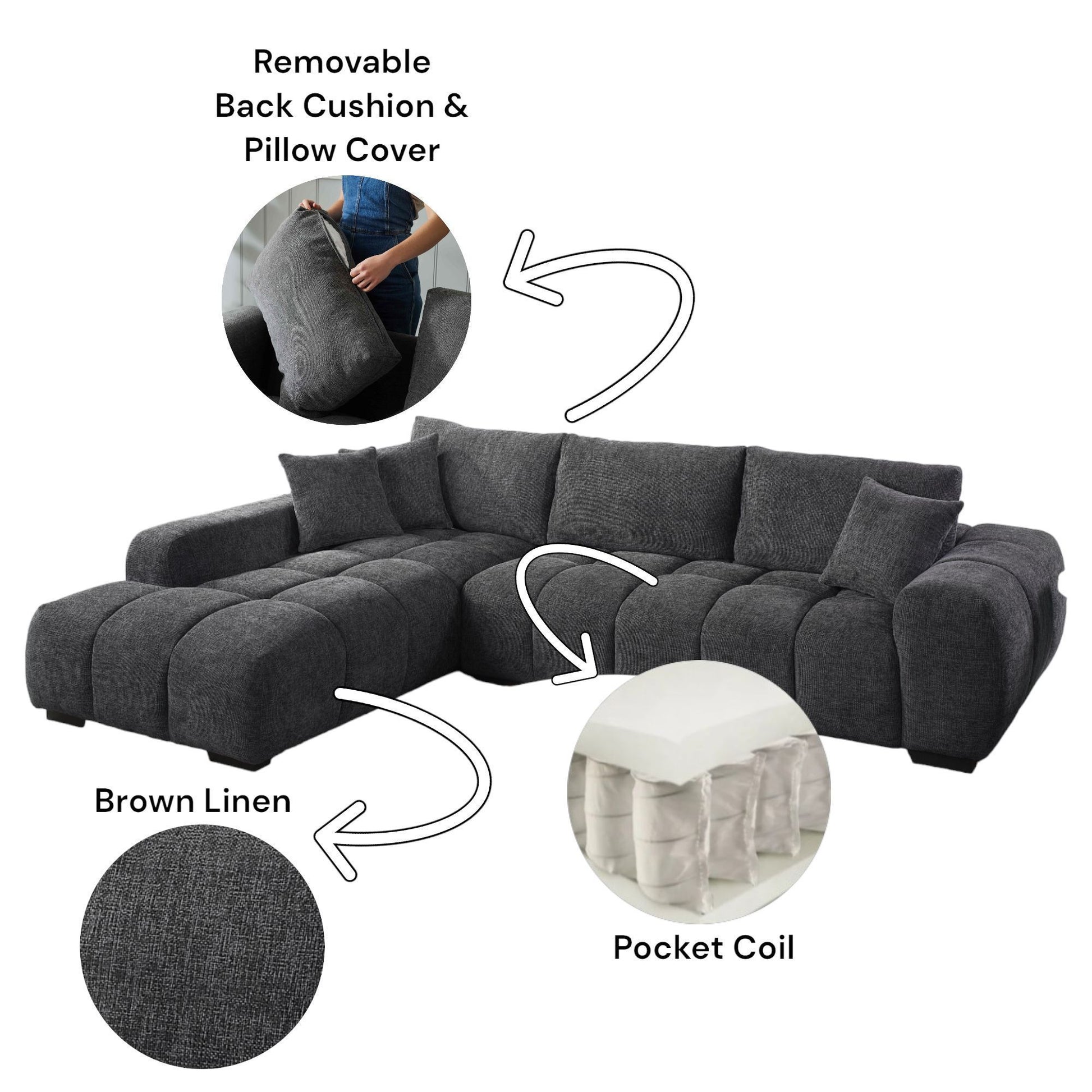 Chosen - Sectional Sofa With Toss Pillows And Chaise Acme