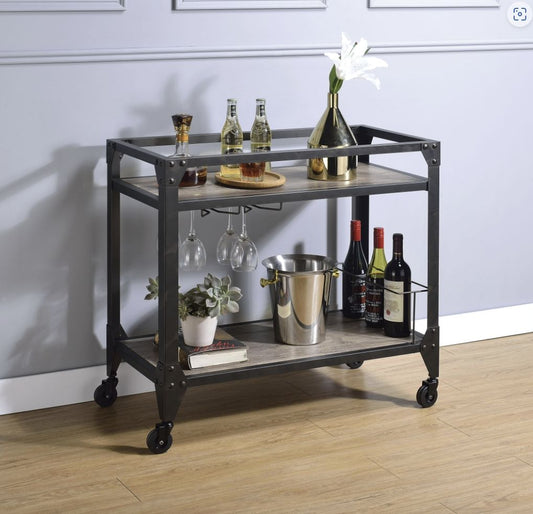 Jorgensen - Serving Cart - Rustic Oak / Charcoal Acme