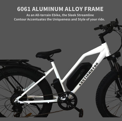 26" 750W Camouflage Electric Bike Fat Tire P7 48V 12.5Ah Removable Lithium Battery For Adults With Detachable Rear Rack Fender S07 - G - White