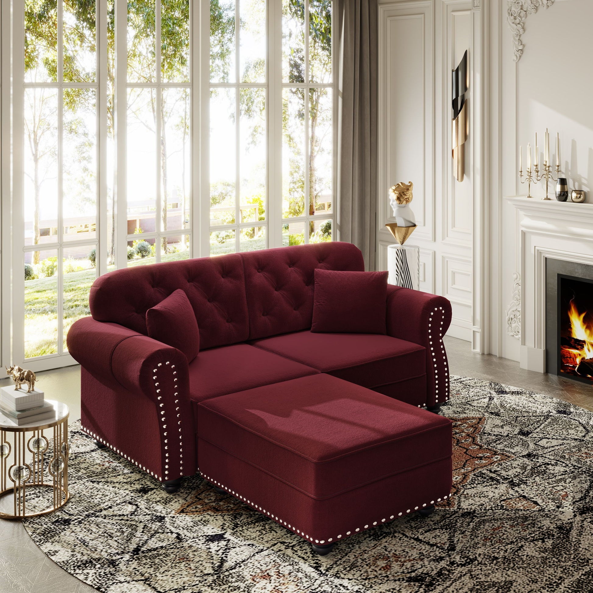 Upholstered Sofa Set With Nailhead Trim And Rolled Armrests, Includes Pillows Home Essentials