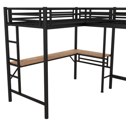 Twin Loft Bed With 2 Built In Desks, Mission Style - Black Hearth and Haven