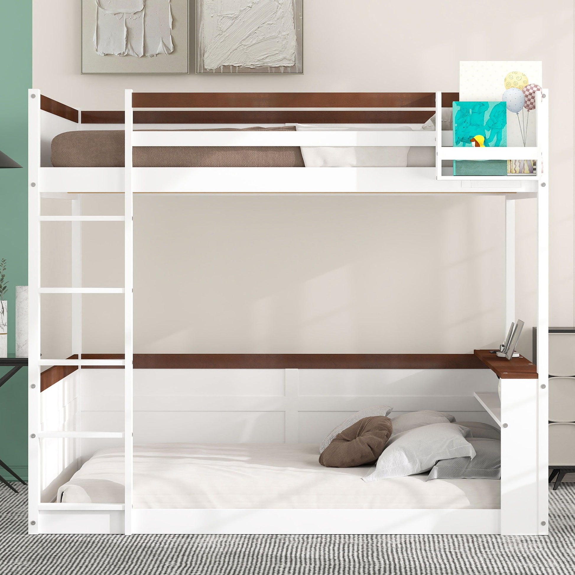 Bunk Bed With Built In Shelves, Storage Box, LED Light And USB Charging Station Hearth and Haven