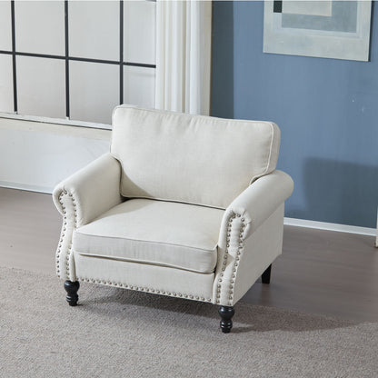 Rolled Arm Sofa With Nailhead Trim, 1 Seater Upholstered Couch With Wooden Legs Home Essentials