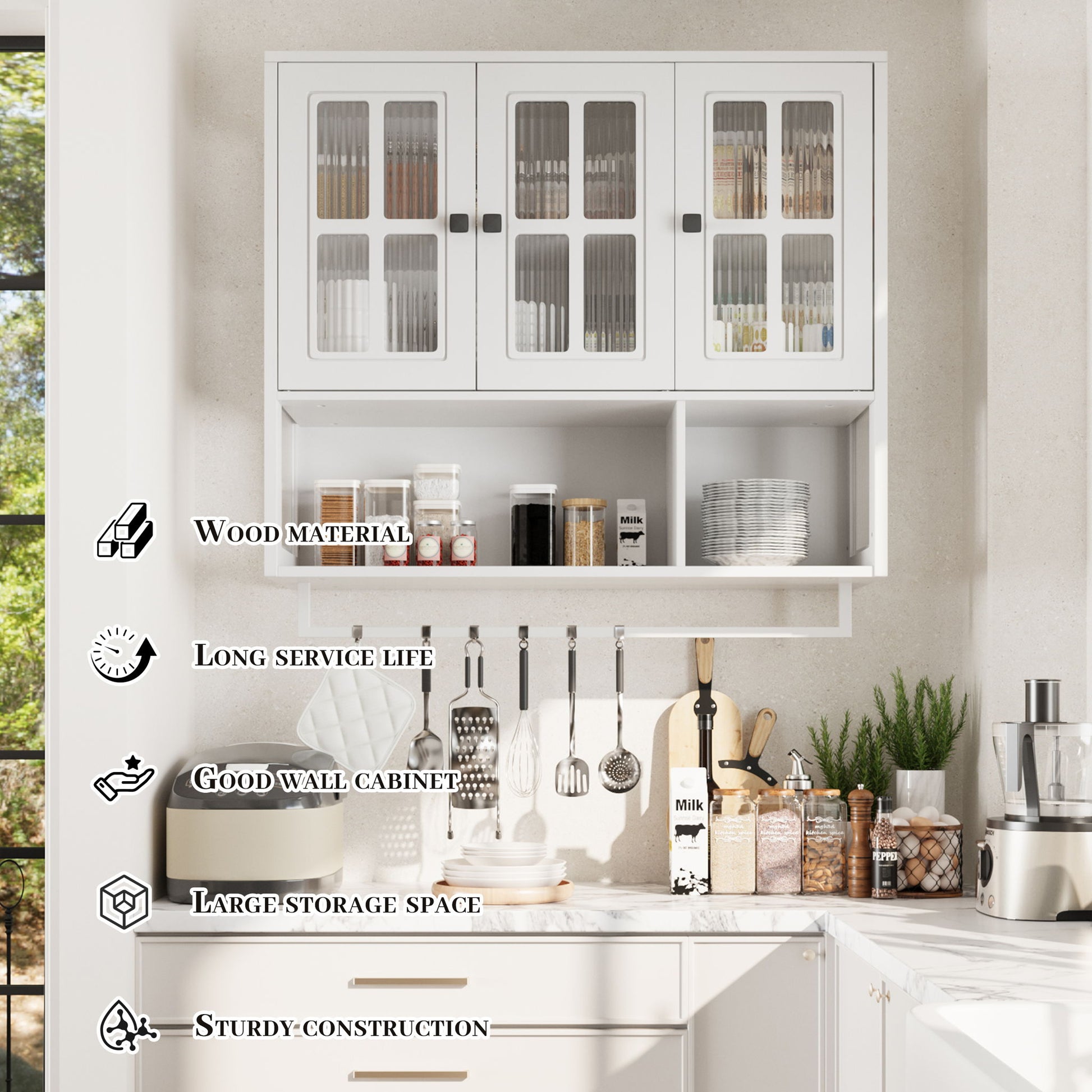 3 Door Wall Cabinet With Glass Door And Towel Bar Home Essentials