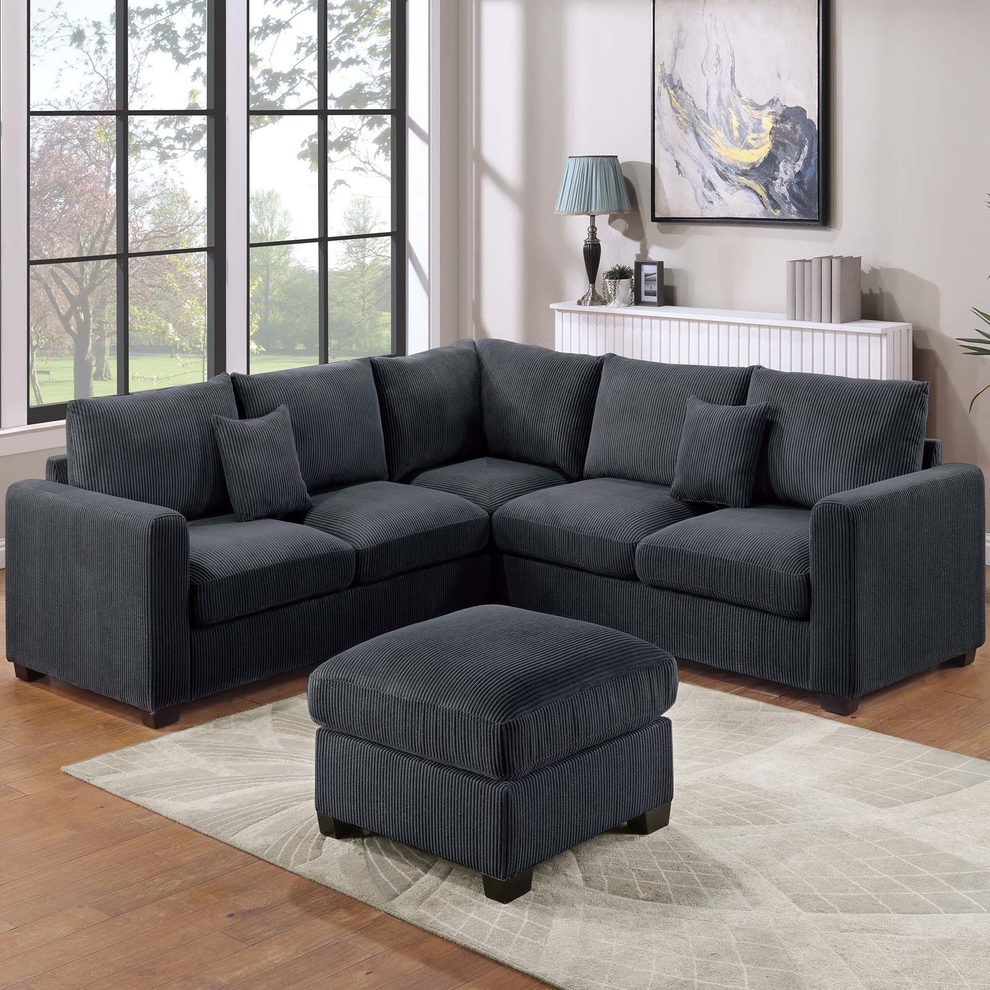 Modern Style L-Shaped Sectional Set With Ottoman Home Essentials