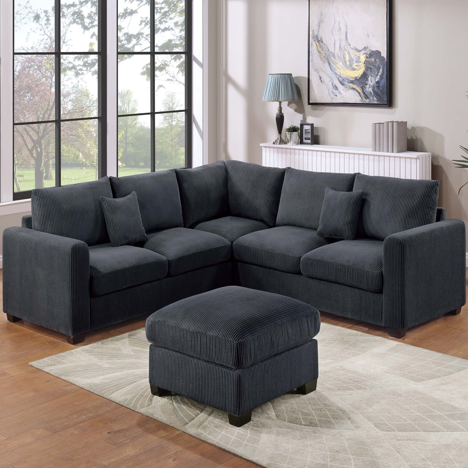 Modern Style L-Shaped Sectional Set With Ottoman Home Essentials