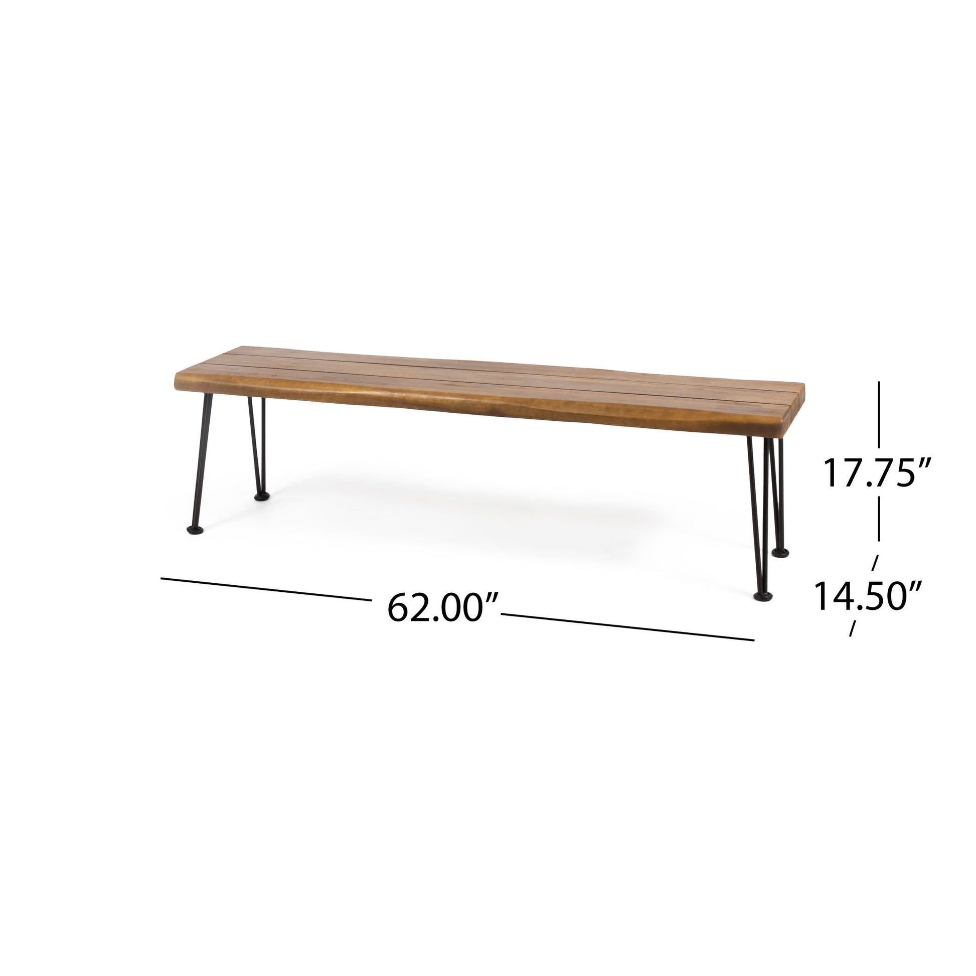 Zion - Industrial Wood And Metal Rectangular Bench With Faux Live Edge Design - Teak Noble House