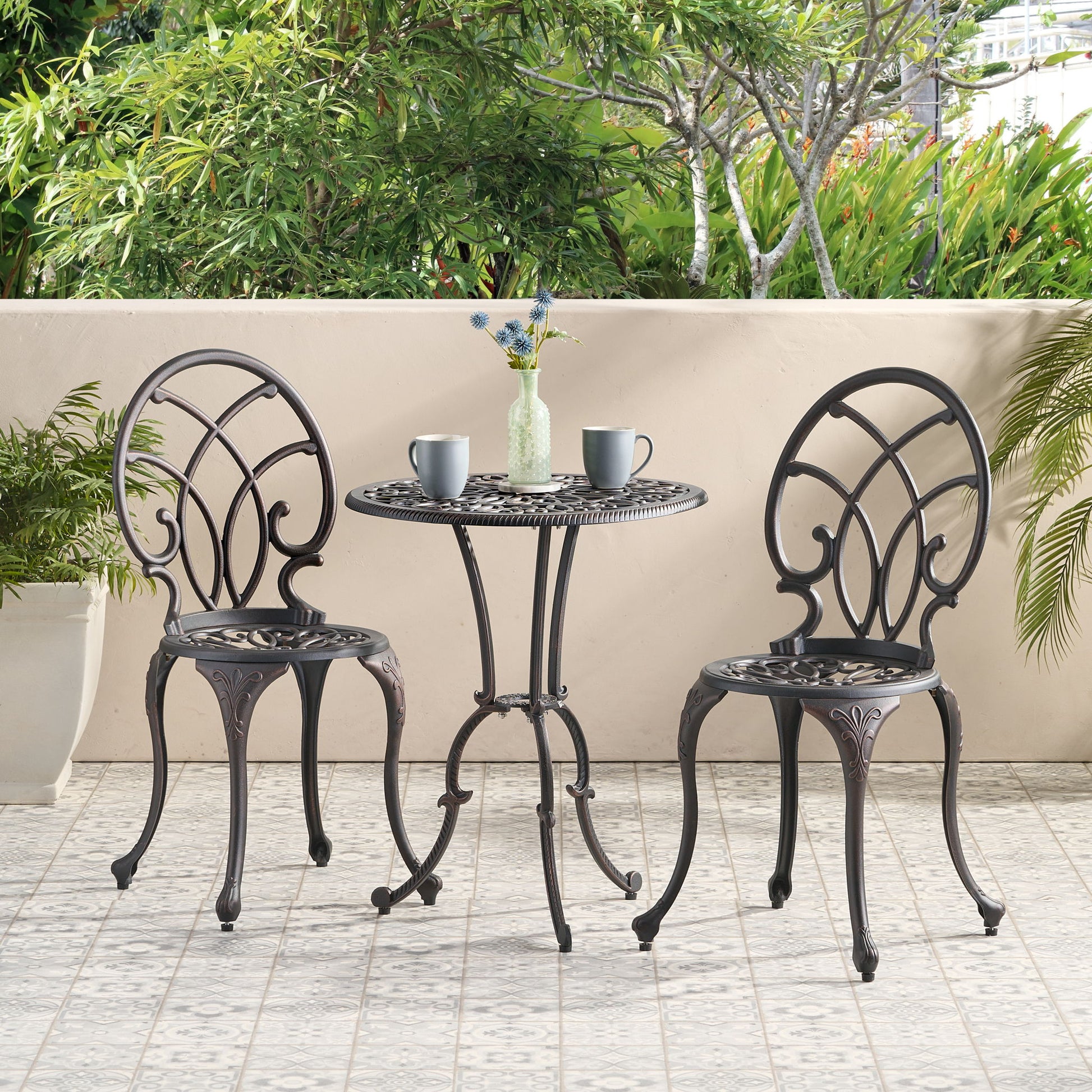 Charleston 3 Pieces Cast Bistro Set - Copper Noble House