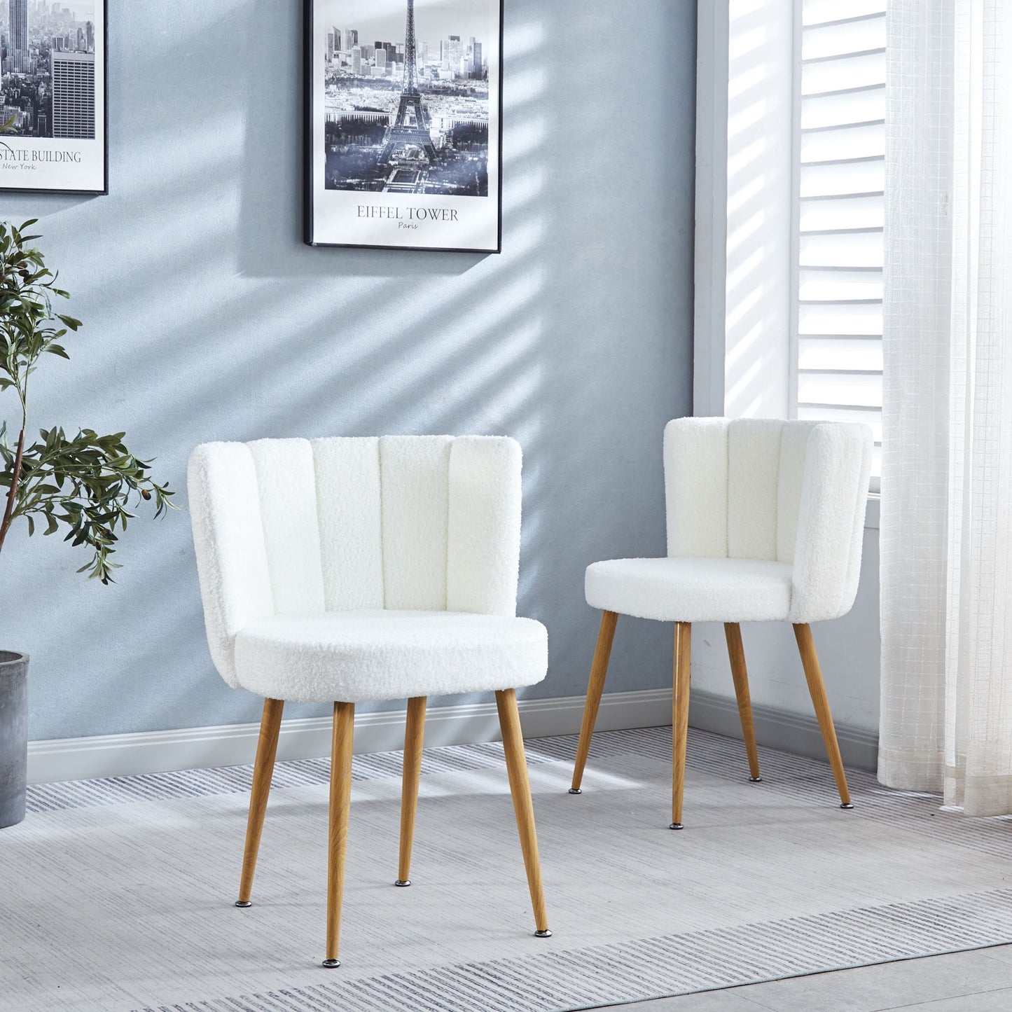 Modern Dining Chair (Set of 2) With Iron Tube Wood Color Legs, Shorthair Cushions And Comfortable Backrest, Suitable For Dining Room, Living Room, Cafe, Simple Structure Home Essentials