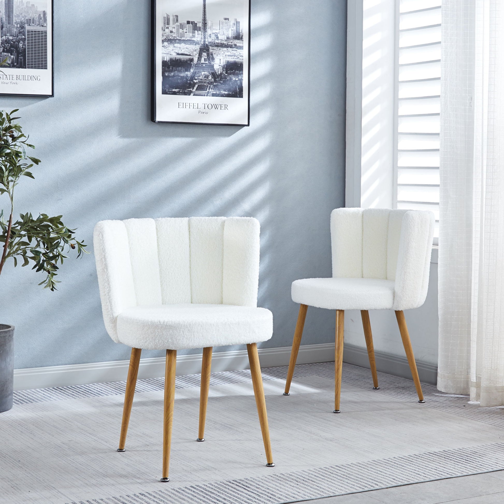 Modern Dining Chair (Set of 2) With Iron Tube Wood Color Legs, Shorthair Cushions And Comfortable Backrest, Suitable For Dining Room, Living Room, Cafe, Simple Structure Home Essentials