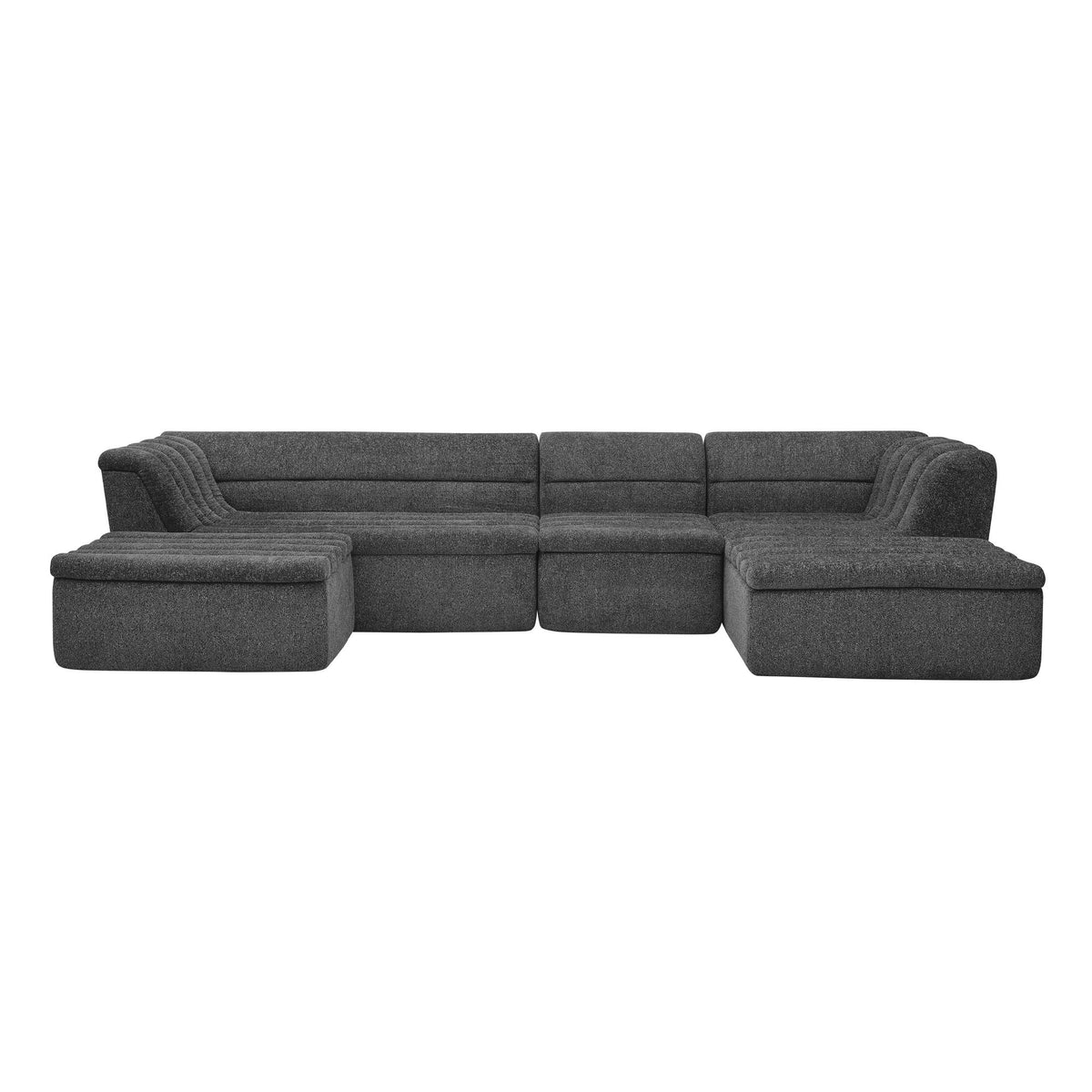 U-Shaped Modular Sectional Sofa With Chaise And Movable Ottoman, Wave-Shaped Armrest, No Pillows Included - Black Home Essentials