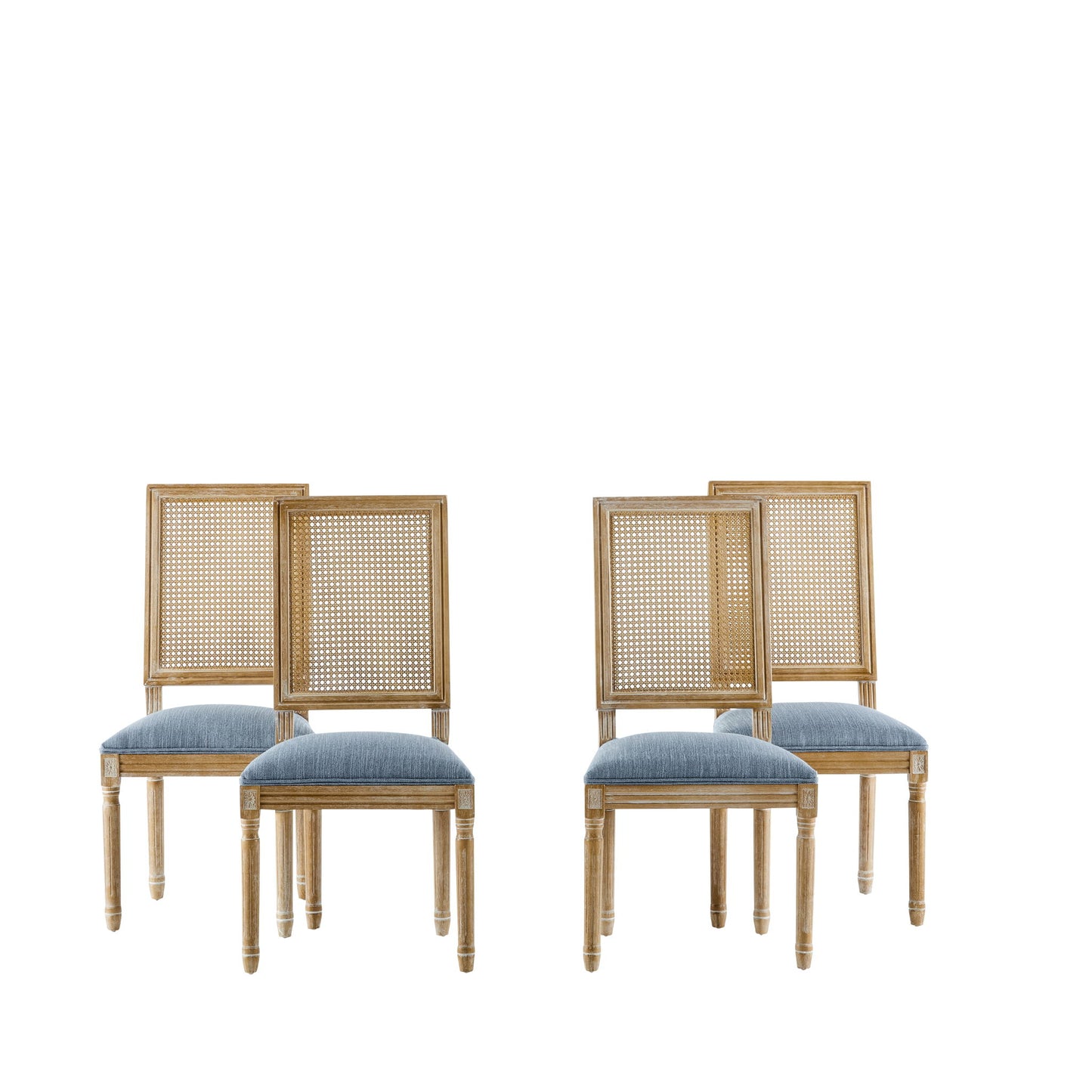 French Country Dining Chair With Rectangular Cane Backrest And Smooth Upholstered Seating Noble House