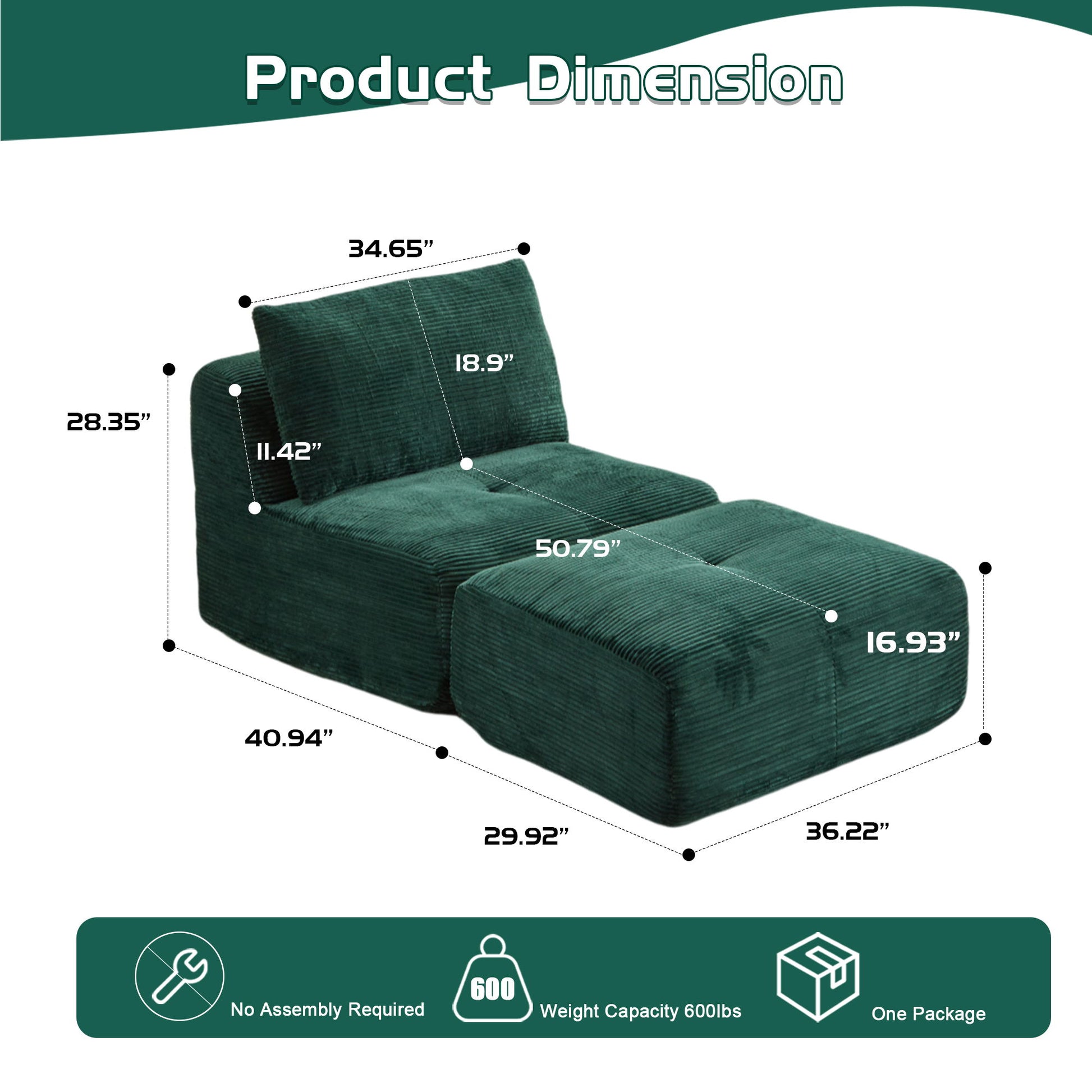 Single Chaise Longue With Movable Ottoman For Living Room Home Essentials