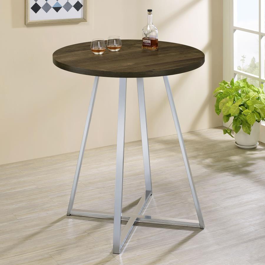 Burkhart - Round Pub Height Bistro Bar Table - Brown Oak CoasterEveryday