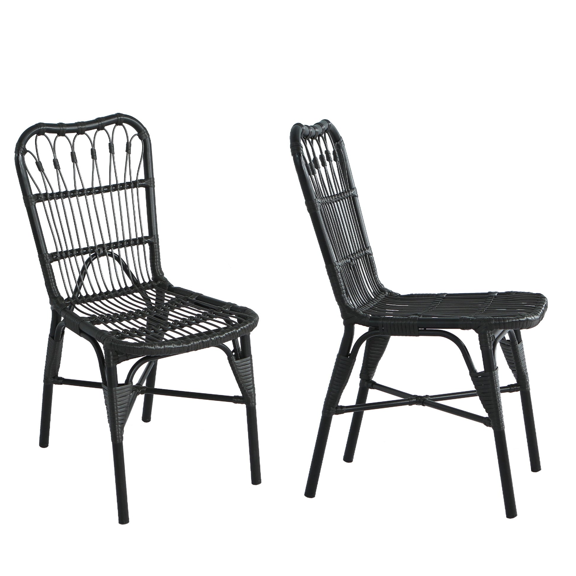 Outdoor Wicker Patio Dining Chairs Set With Durable Frame And Rattan Weave Noble House