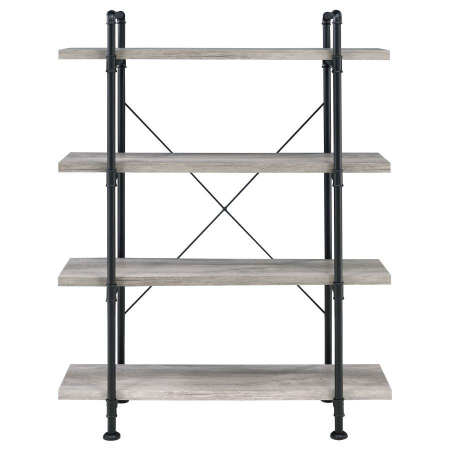 Delray - 4-Shelf Bookshelf - Gray Driftwood And Black