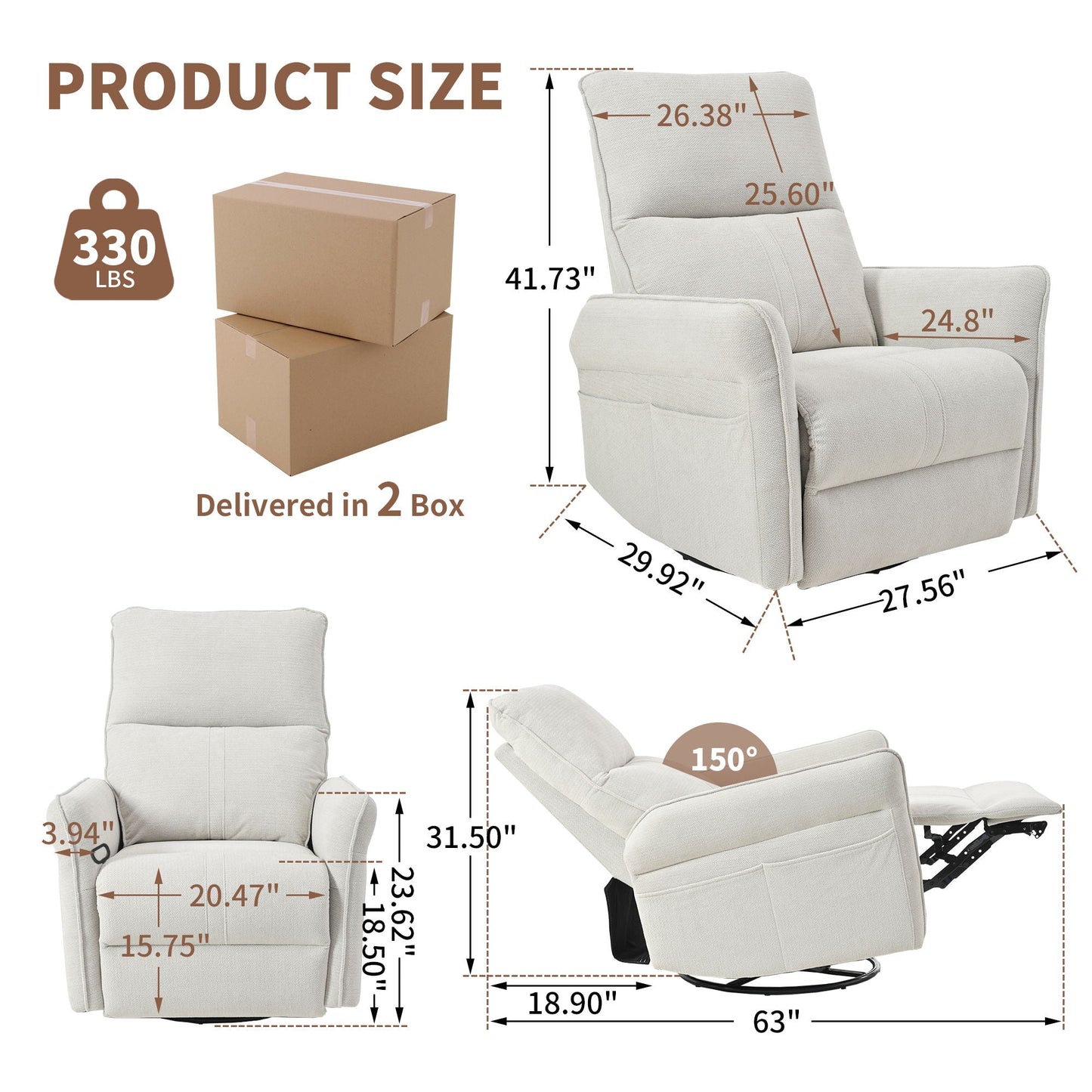 270° Power Swivel Rocker Glider Recliner Chair With USB Ports Home Essentials