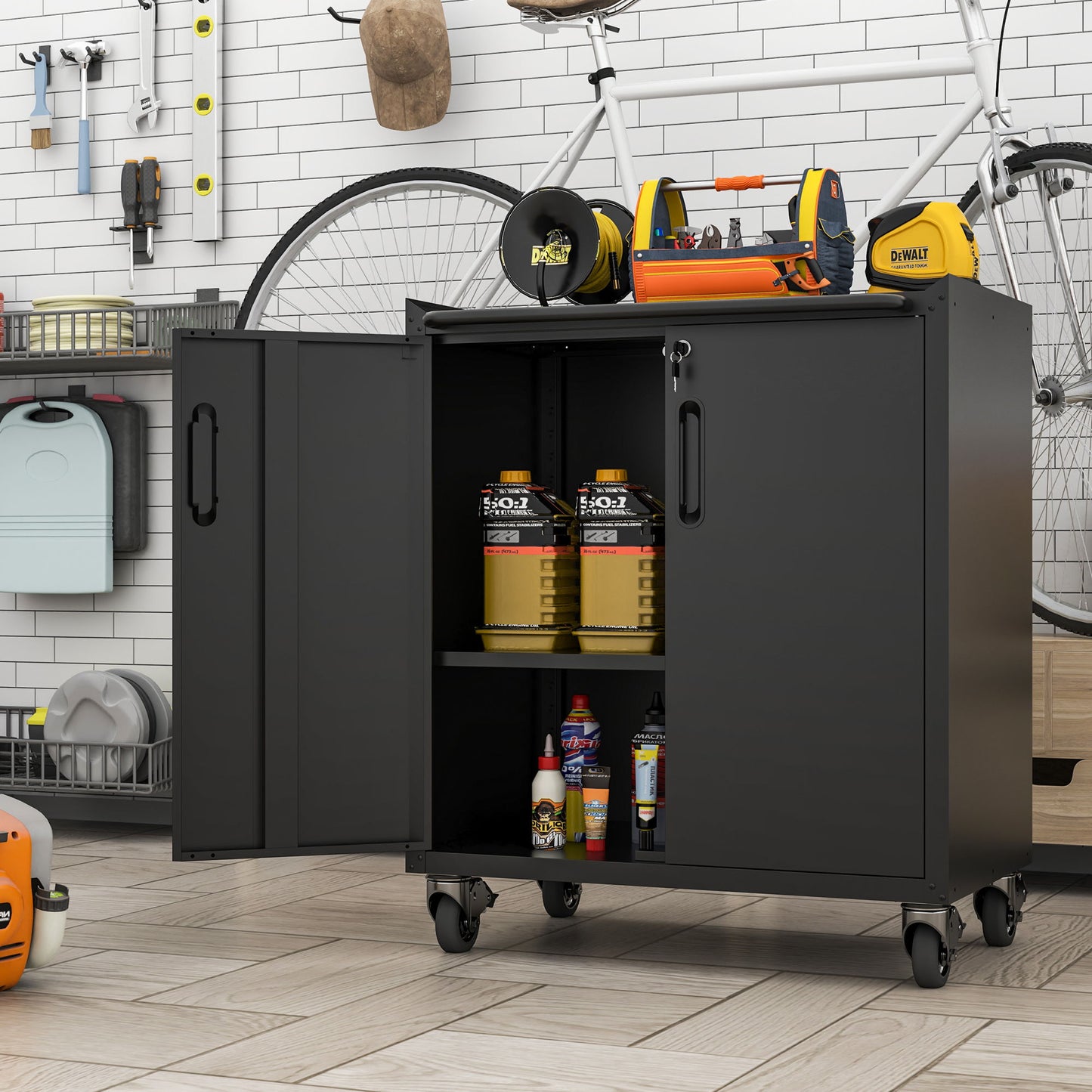 Heavy Duty Metal Garage Storage Cabinet With Wheels Sturdy Tool Organizer Daily Nest