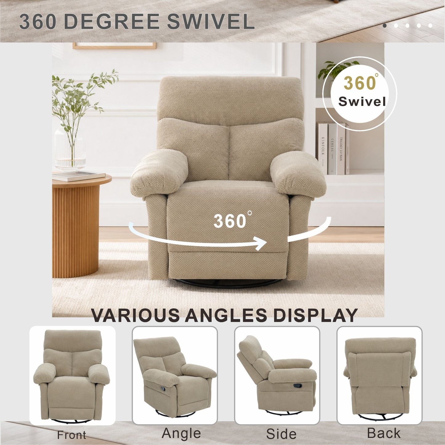 Swivel Rocker Recliner Chair With Manual Recline For Living Room Home Essentials