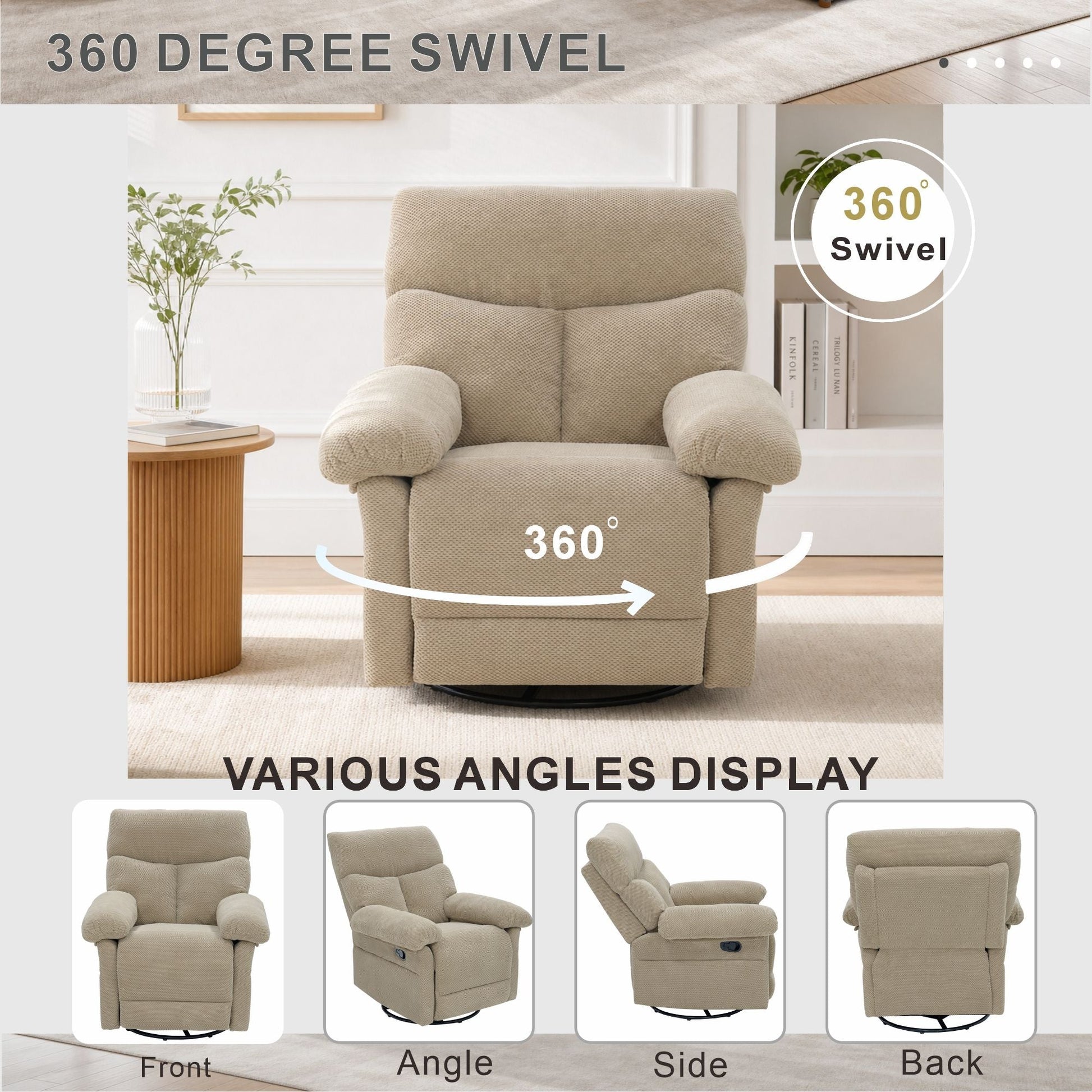 Swivel Rocker Recliner Chair With Manual Recline For Living Room Home Essentials