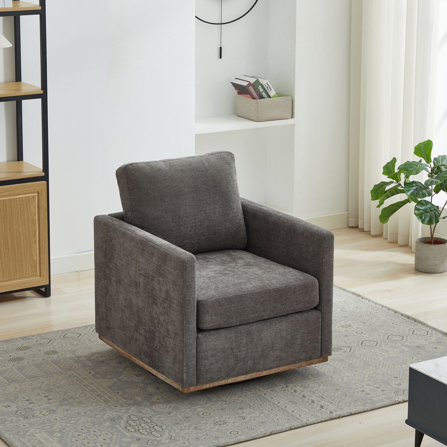 Modern Square Upholstered Swivel Accent Chair With Metal Base Home Essentials