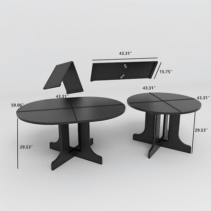 Dining Table For Farmhouse Kitchen Expandable Oval Table Top With Removable Leaf Trestle X Shaped Base - Black Home Essentials