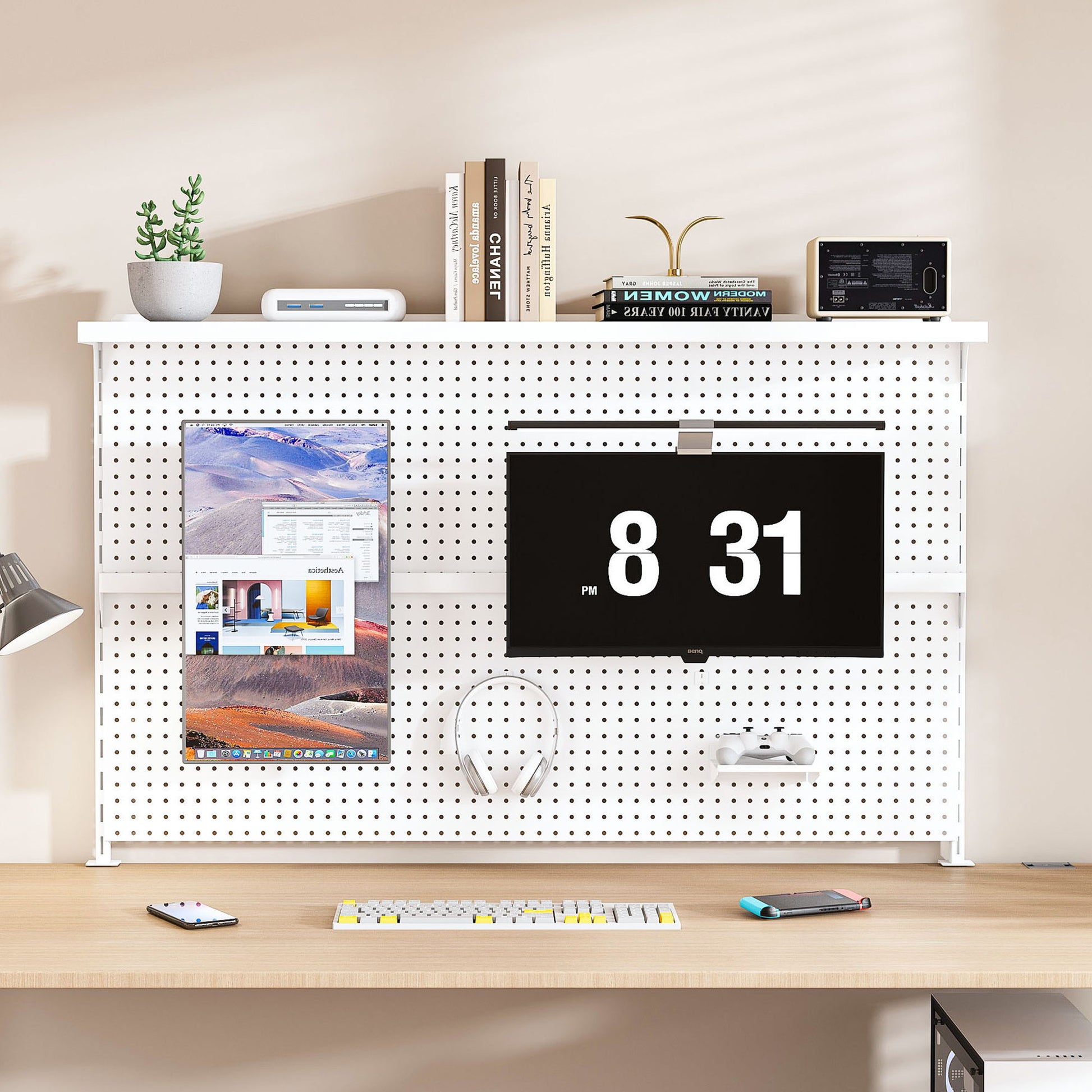 Clamp On Desk Pegboard With Single Monitor Stand Daily Nest