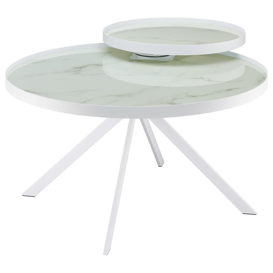 Briggs - Round Marble Printed Glass Top Coffee Table Coaster Fine Furniture