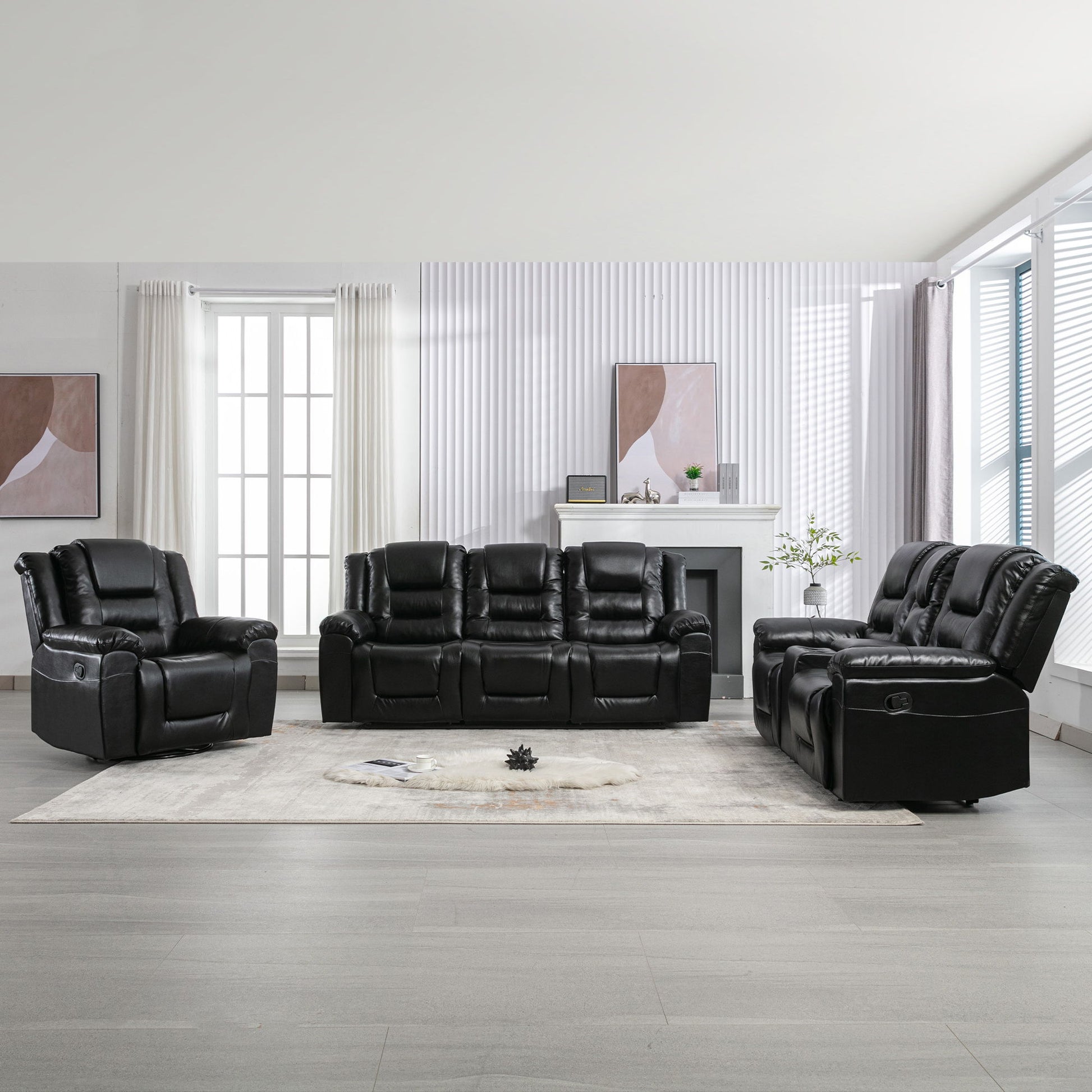 Home Theater Recliner Set Manual Recliner Chair With Wide Armrest, Two Built-In Cup Holders For Living Room Hearth and Haven