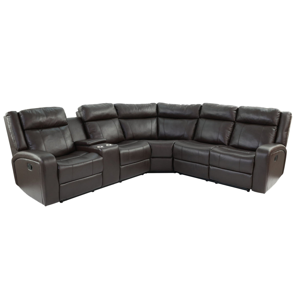 Manual Motion Recliner Sectional Sofa With Console And Cup Holders - Brown Home Essentials