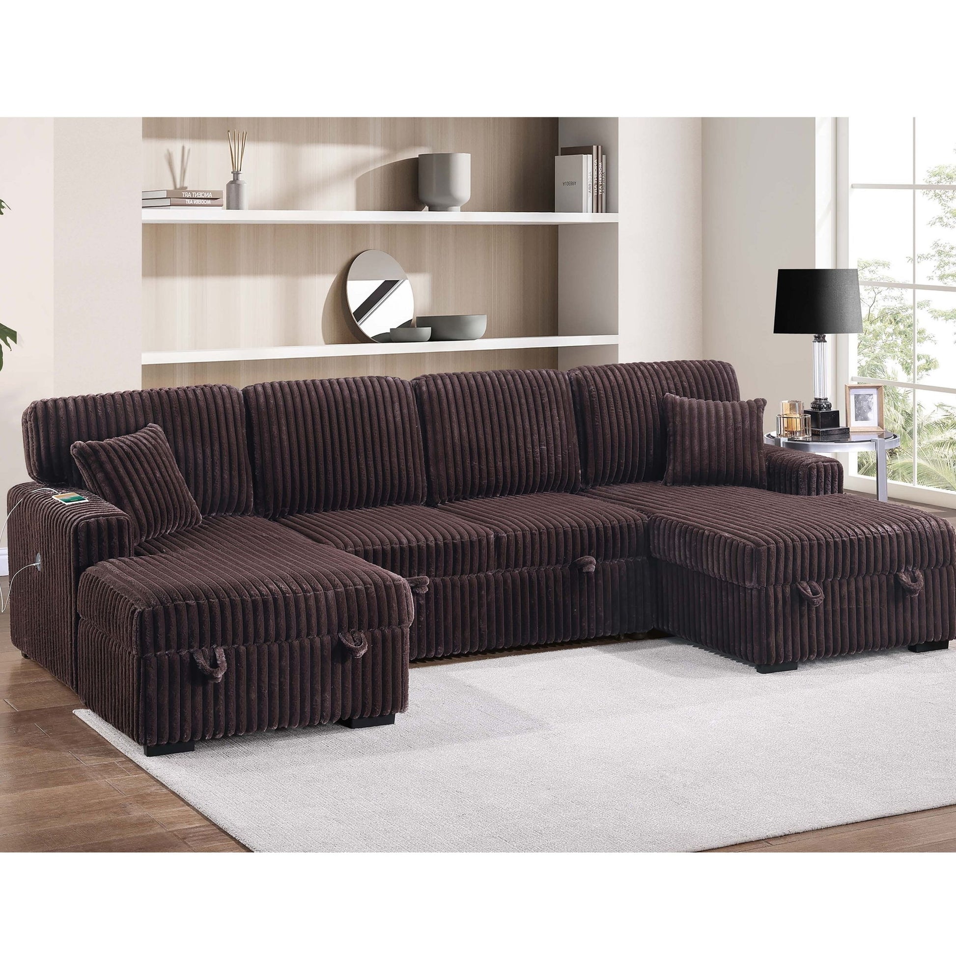 Convertible Sectional Upholstered Sleeper Sofa With Storage Chaise Home Essentials
