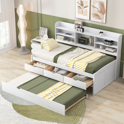 Captain Bed With Built In Bookshelves, 3 Storage Drawers, And Trundle Hearth and Haven