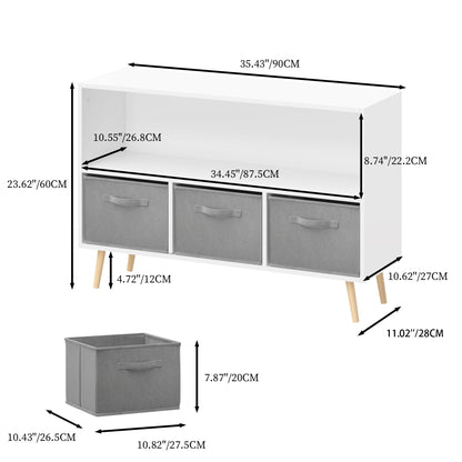 Kids Bookcase With Collapsible Fabric Drawers, Children's Book Display, Toy Storage Cabinet Organizer - White / Gray Home Essentials