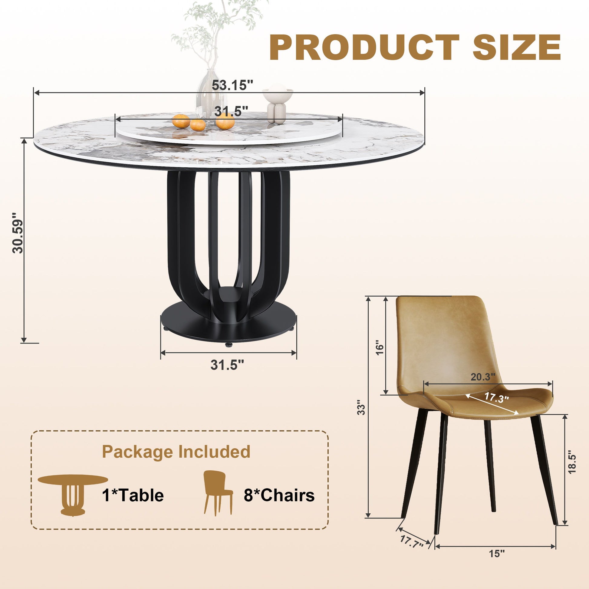 Round Dining Table With Lazy Susan For Kitchen, Dining Room - Black / White Home Essentials