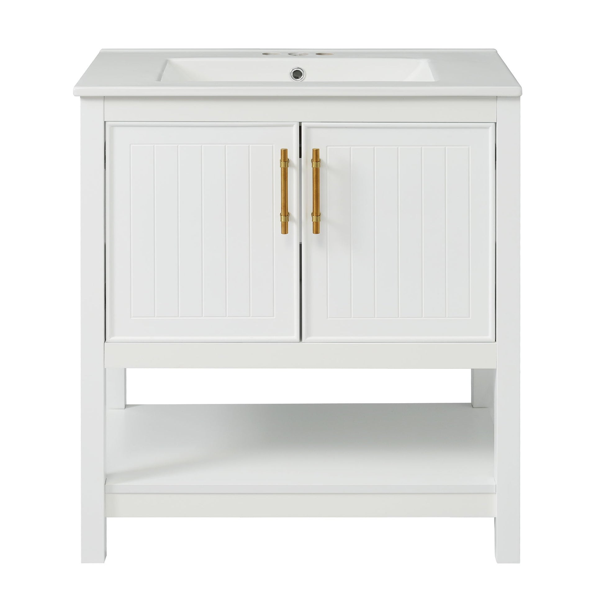 Elegant Bathroom Vanity With Ceramic Sink And Versatile Storage Hearth and Haven