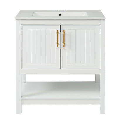 Elegant Bathroom Vanity With Ceramic Sink And Versatile Storage Hearth and Haven